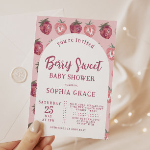 Pink Strawberry Baby Shower Invitation