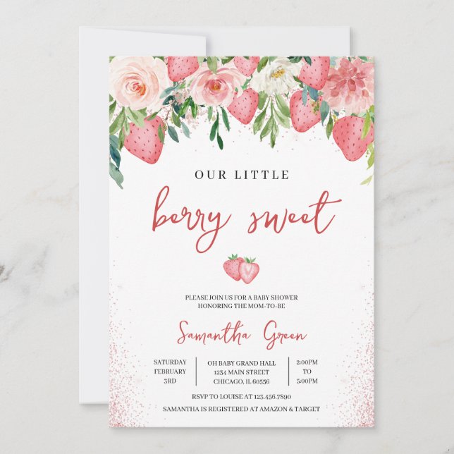 Pink Strawberry Baby Shower Invitation (Front)