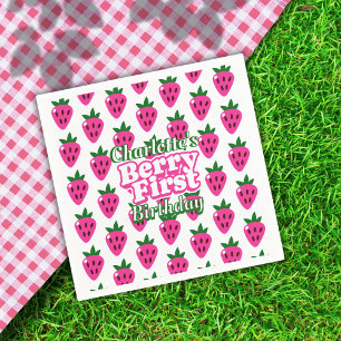 Pink Strawberry Berry First Birthday Paper Napkin