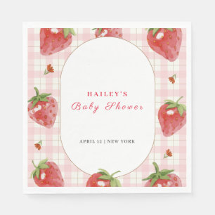 Pink Strawberry Berry Sweet Gingham Baby Shower Napkin