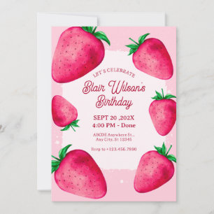 Pink Strawberry birthday Invitation