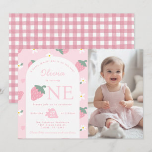 Pink Strawberry Birthday Party Photo Invitation