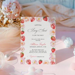 Pink Strawberry Bow Floral Baby Shower Invitation