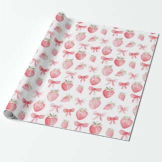 Pink Strawberry Bow Wrapping Paper Coquette