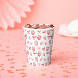 Pink Strawberry Bow Wrapping Paper Coquette Cups