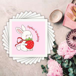 Pink Strawberry Bunny Birthday Napkin