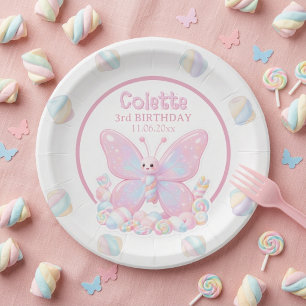 Pink Strawberry Butterfly Birthday Paper Plate