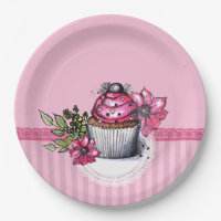 Pink Strawberry Cupcake Paper Party Plates