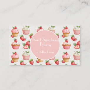 Pink Strawberry Cupcake Watercolor Bakery Busine Business Card