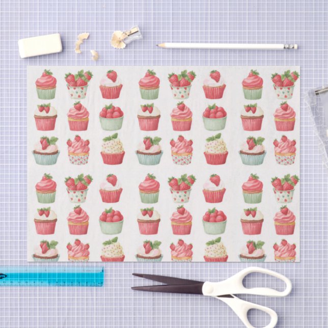 Pink Strawberry Cupcakes Pattern Tissue Paper (Craft)