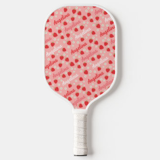 Pink Strawberry Custom Name Cute Pickleball Paddle