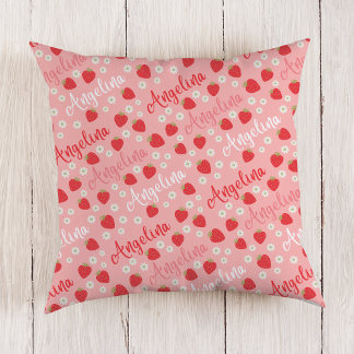 Pink Strawberry Custom Name Girls Pillow