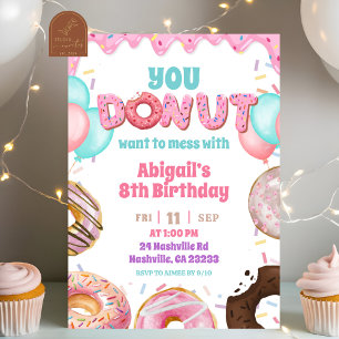 Pink Strawberry Donut Theme Girl Birthday Party Invitation