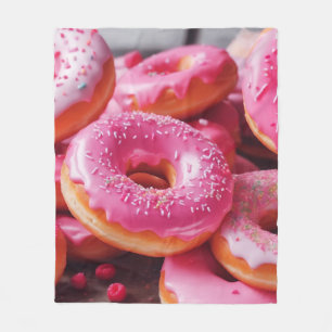 Pink Strawberry Doughnuts Fleece Blanket