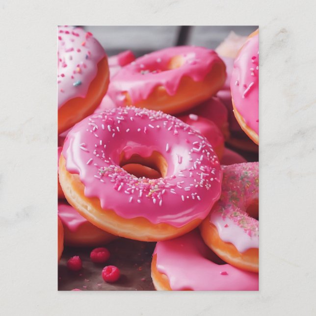 Pink Strawberry Doughnuts Postcard (Front)