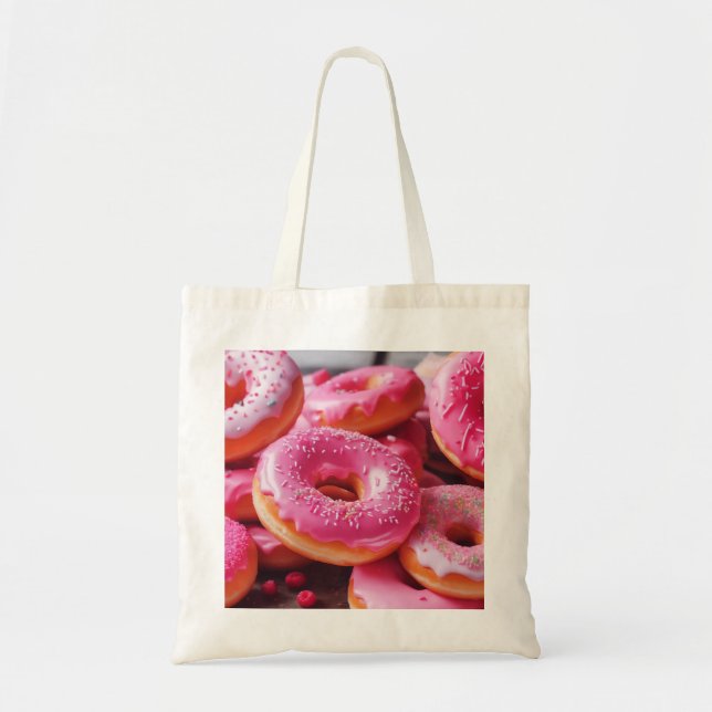Pink Strawberry Doughnuts Tote Bag (Front)