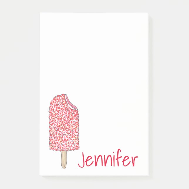 Pink Strawberry Eclair Ice Cream Popsicle Post-Its Post-it Notes (Front)