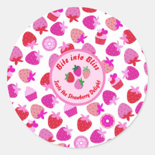 pink strawberry field summer bakery nature fruit classic round sticker