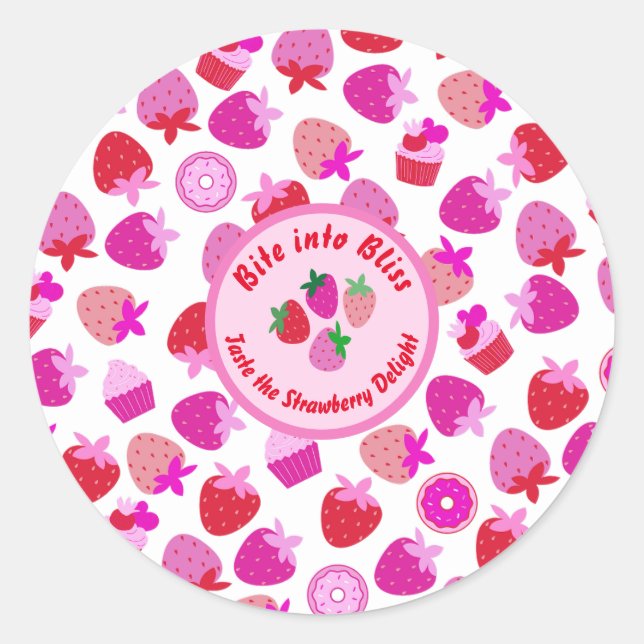 pink strawberry field summer bakery nature fruit classic round sticker (Front)
