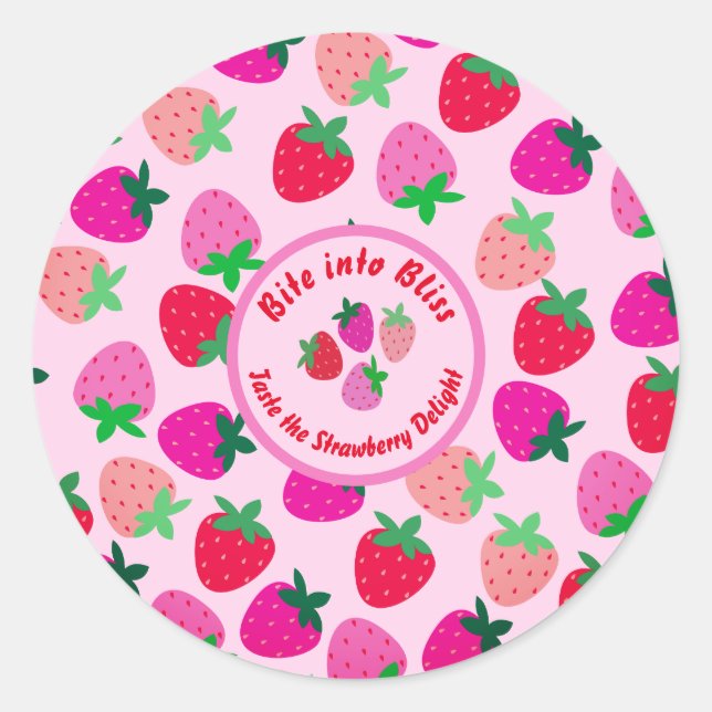 pink strawberry field summer bakery nature fruit classic round sticker (Front)