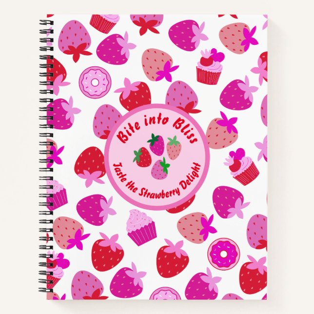 pink strawberry field summer bakery nature fruit notebook (Front)