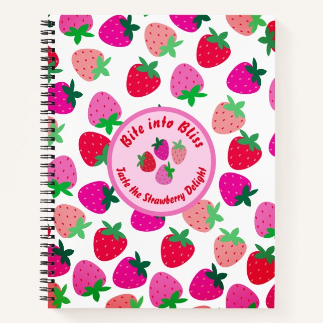 pink strawberry field summer bakery nature fruit notebook (Front)