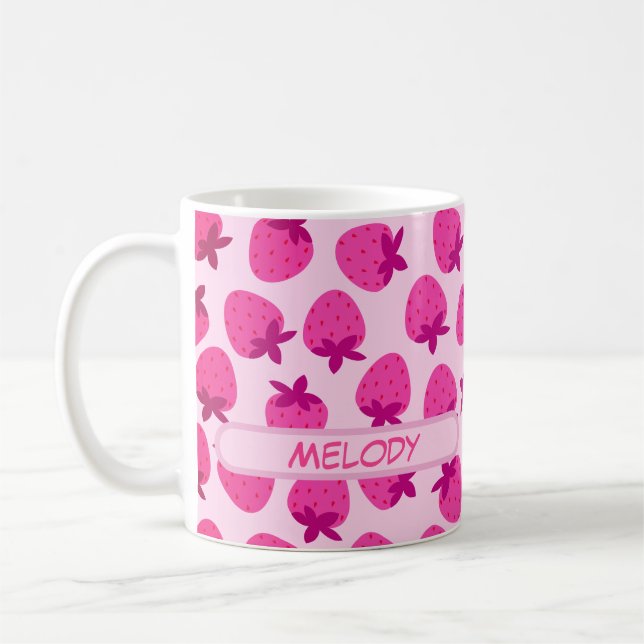 pink strawberry field summer nature fruit initial coffee mug (Left)