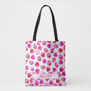 pink strawberry field summer nature fruit tropical tote bag