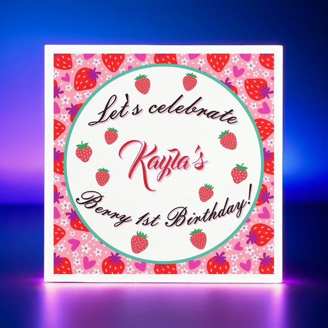 Pink Strawberry First Birthday Party  Napkin (Creator Uploaded)