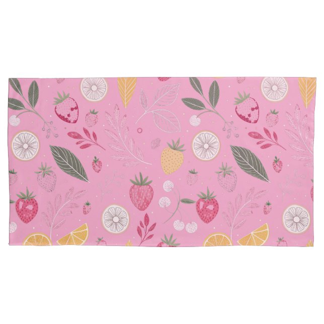 Pink Strawberry & Floral King Size Pillowcase (Front)