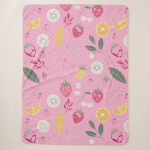 Pink Strawberry & Floral Sherpa Blanket