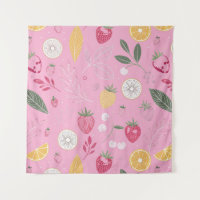 Pink Strawberry & Floral Tapestry (57" x 57")