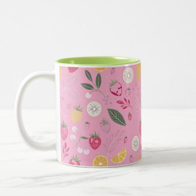 Pink Strawberry & Floral Two-Tone Mug (Left)