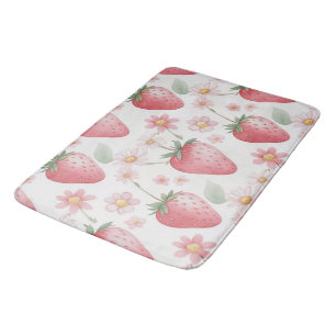 Pink Strawberry flowers Birthday Party for her Bath Mat