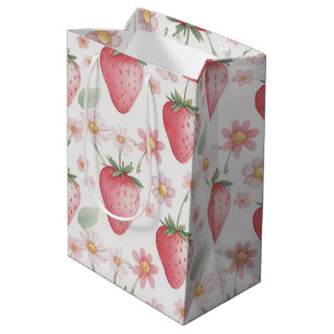 Pink Strawberry flowers Birthday Party for her Medium Gift Bag