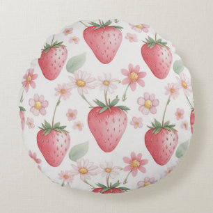 Pink Strawberry flowers Birthday Party for her Round Cushion