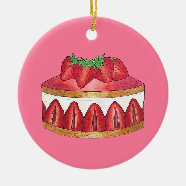 Pink Strawberry Fraisier Cake French Pastry Chef Ceramic Tree Decoration (Front)