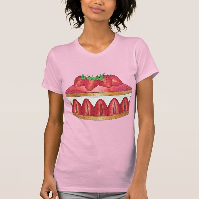 Pink Strawberry Fraisier Cake French Pastry Chef T-Shirt (Front)