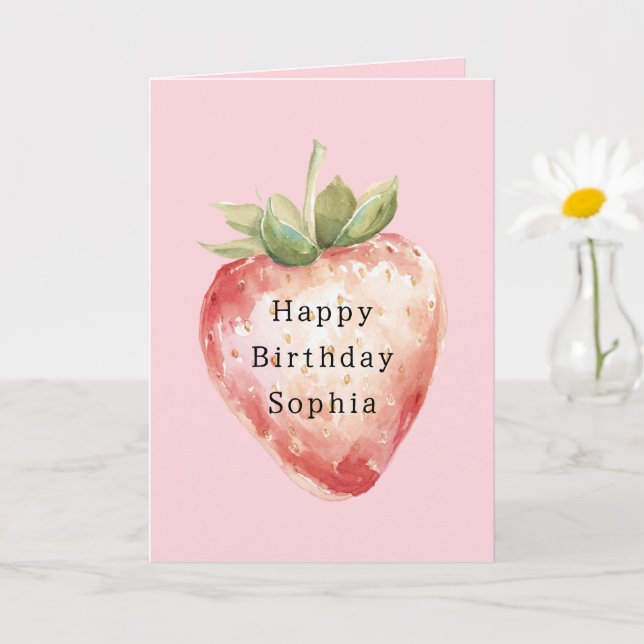 Pink Strawberry Fruit Birthday Card (Small Plant)