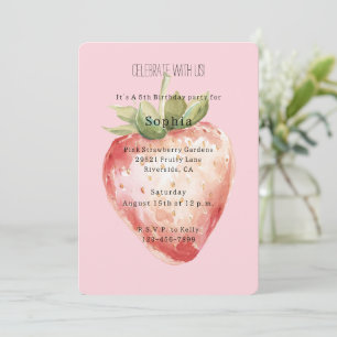 Pink Strawberry Fruit Birthday Invitation