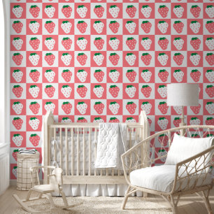 Pink Strawberry Fruit Pattern Wallpaper