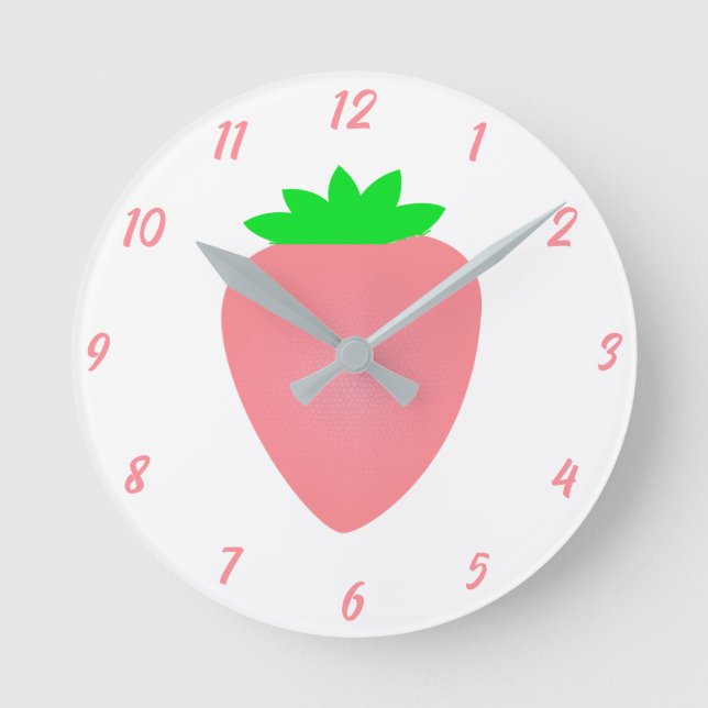 Pink Strawberry Girls Baby Nursery Bedroom Decor Round Clock (Front)