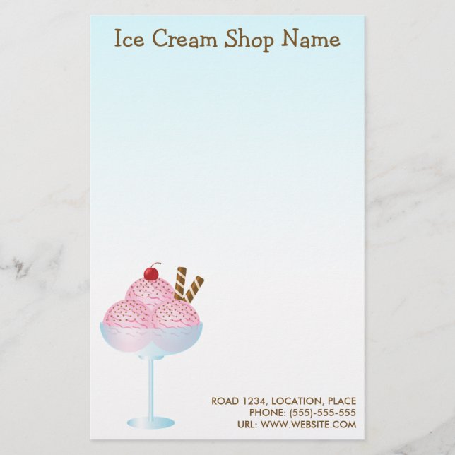 Pink Strawberry Ice Cream Business Stationery (Front)