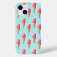Pink Strawberry Ice Cream Cone Pattern, Blue
