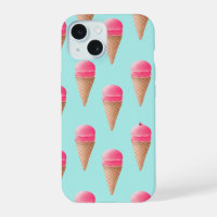 Pink Strawberry Ice Cream Cone Pattern, Blue