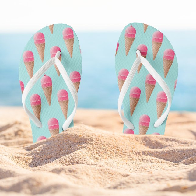 Pink Strawberry Ice Cream Cone Pattern, Blue Jandals (Creator Uploaded)
