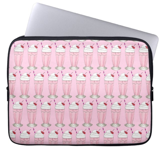 Pink Strawberry Ice Cream Shake Milkshake Dessert Laptop Sleeve (Front)
