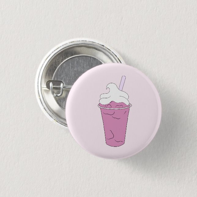 Pink Strawberry Milkshake - Pin-up Round Badge (Front & Back)
