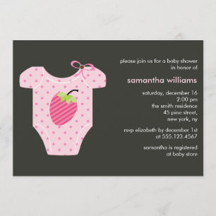 Pink Strawberry Outfit Girl Baby Shower Invitation