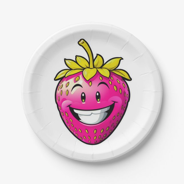 Pink Strawberry  Paper Plate (Front)